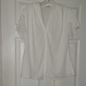 Calvin Klein White V-Neck Blouse